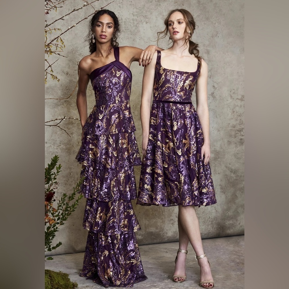 NEW Marchesa Notte Embellished Illusion A Line Dress
